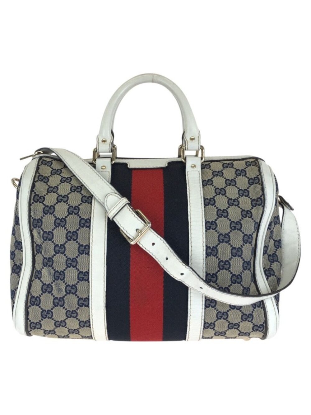 Gucci Sherry Line 2-Way Shoulder Bag Navy Multicolor Canvas Leather